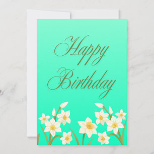 March Birth Flower Daffodil in Aquamarine Card