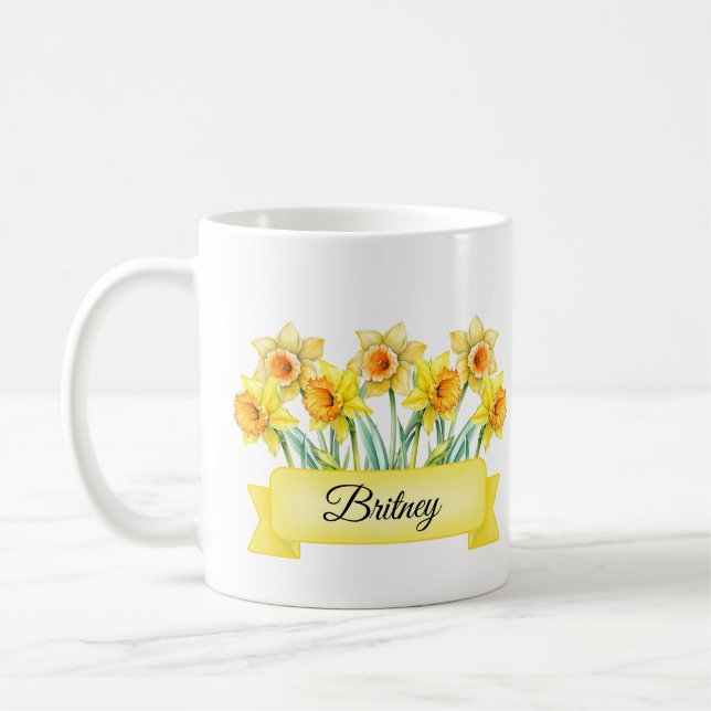 March Birth Flower Personalised Daffodil Mug (Left)