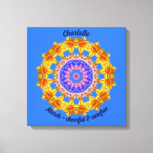 March Birth Flower Personalised Mandala Zen 16" Canvas Print