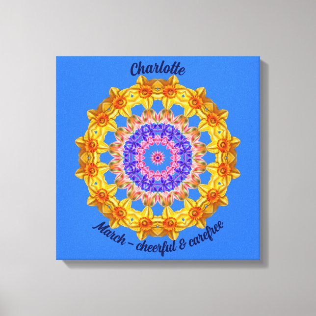 March Birth Flower Personalised Mandala Zen Art Canvas Print (Front)
