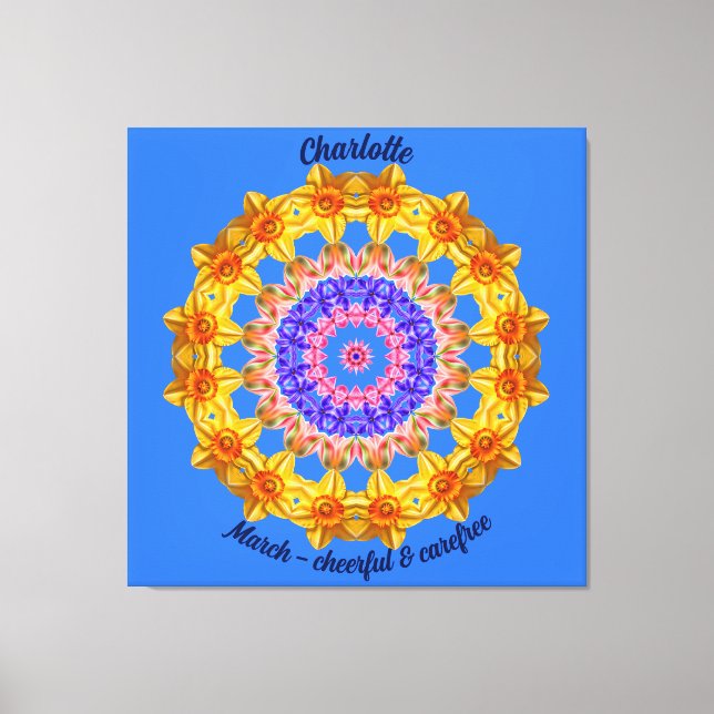 March Birth Flower Personalised Mandala Zen Art Canvas Print (Front)