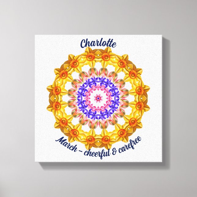 March Birth Flower Personalised Mandala Zen Art Canvas Print (Front)