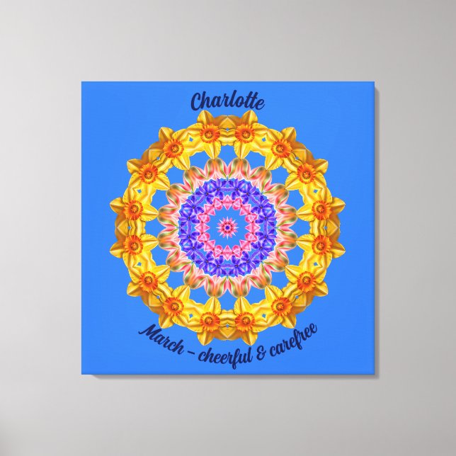 March Birth Flower Personalised Mandala Zen Art Canvas Print (Front)