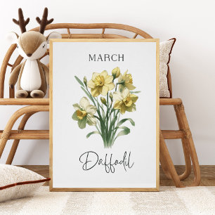 March Birth Month Daffodil Floral Poster