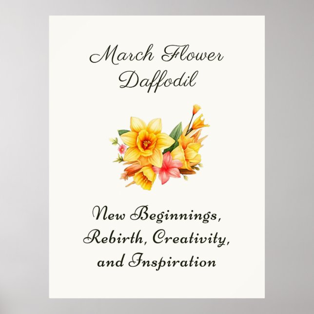 March Birth Month Flower Daffodil Birth Gift     Poster (Front)