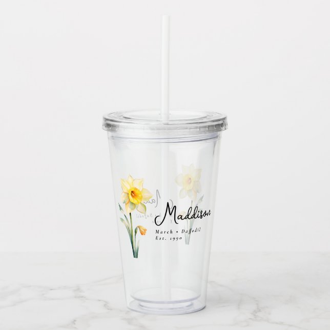 March Birth Month Flower Daffodil Personalised Acrylic Tumbler (Front)