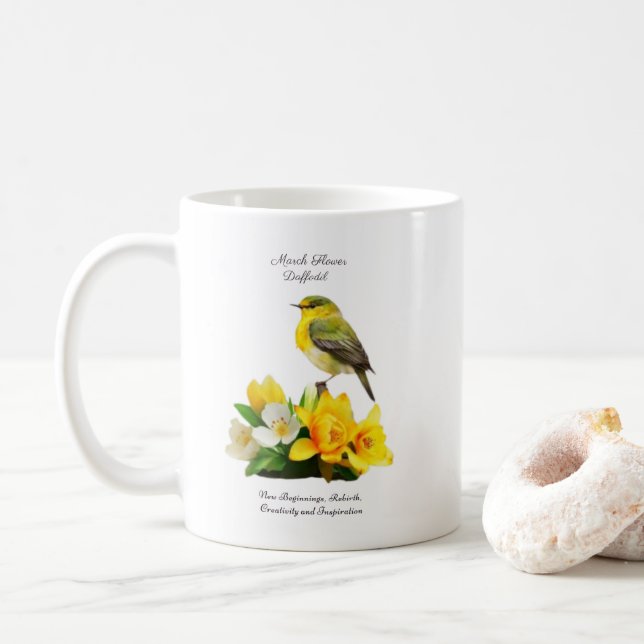 March Birth Month Flower Vibrant Birthday Gift Coffee Mug (With Donut)