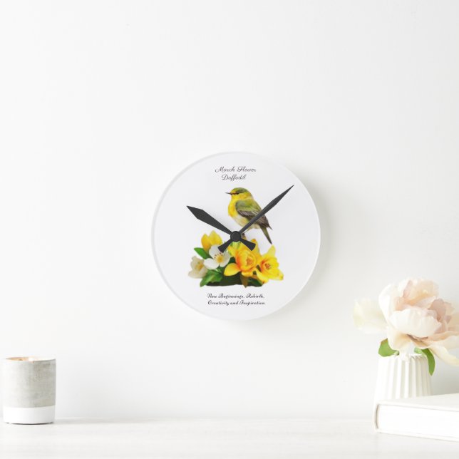 March Birth Month Flower Vibrant Birthday Gift Round Clock (Home)
