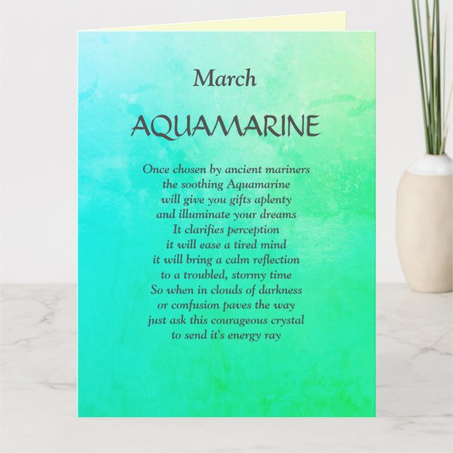 March Birthday Birthstone Aquamarine Greeting Card (Front)
