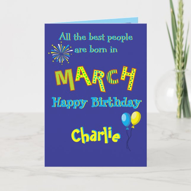 March Birthday Folded Greeting Card (Front)