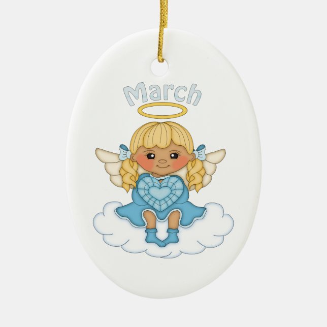 March Birthstone Angel Blonde Ceramic Tree Decoration (Front)