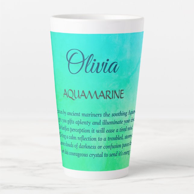 March Birthstone Aquamarine design Latte Mug (Front)