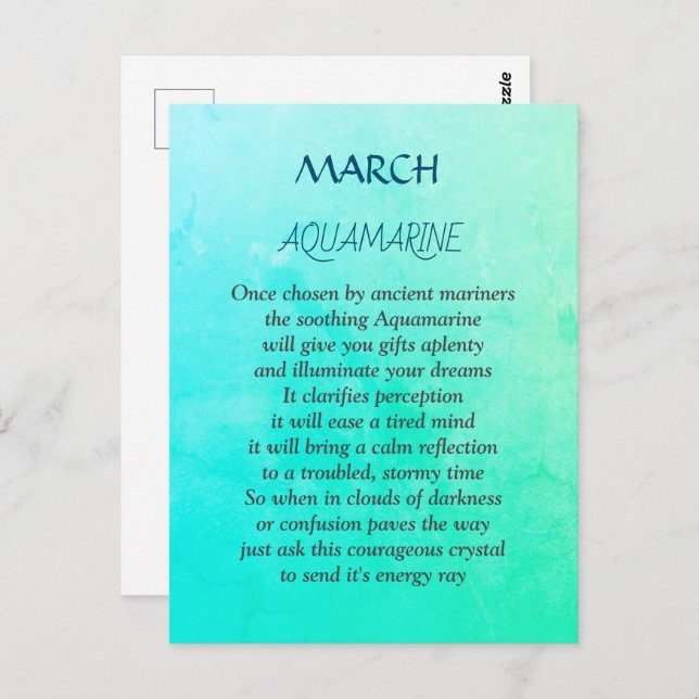 March Birthstone Aquamarine design Postcard (Front/Back)