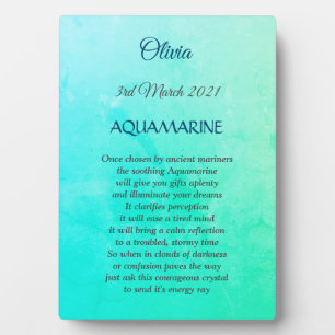 March Birthstone Aquamarine Plaque with Easel