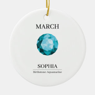 March Birthstone Birthday Name Aquamarine Ceramic Tree Decoration