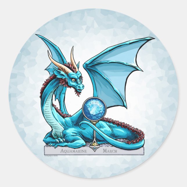 March Birthstone Dragon: Aquamarine Classic Round Sticker (Front)