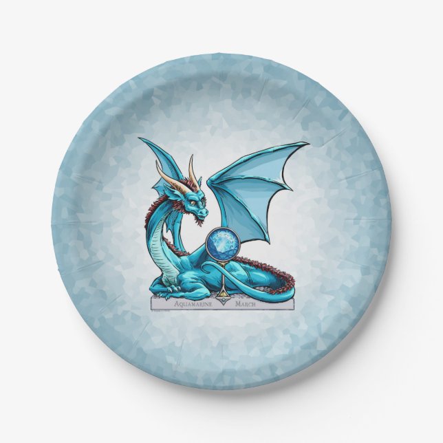 March Birthstone Dragon: Aquamarine Paper Plate (Front)