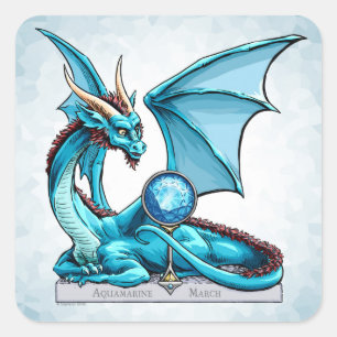 March Birthstone Dragon: Aquamarine Square Sticker
