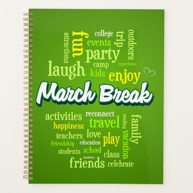 March Break Word Cloud Typography School Vacation Planner (Front)