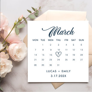March Calendar Dark Blue Wedding Napkin