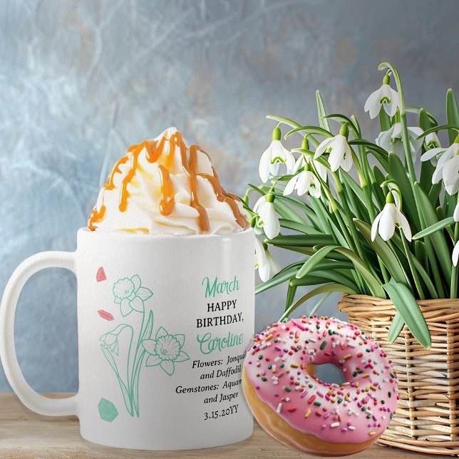 March Daffodil | Aquamarine Birthday Keepsake Coffee Mug (March Floral and Birthstone Birthday Keepsake Coffee Mug)