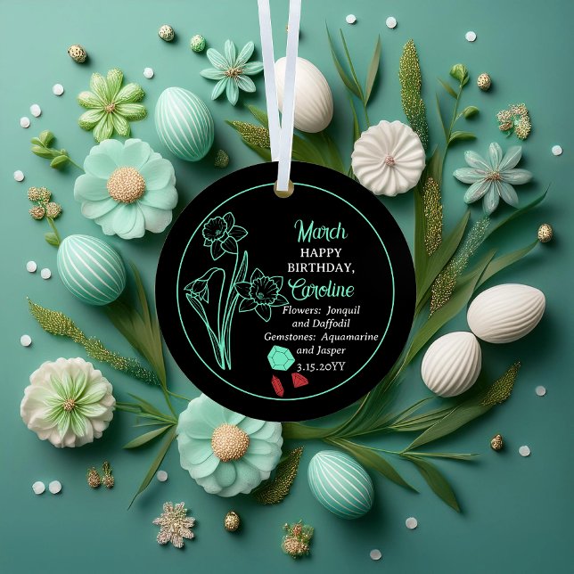 March Daffodil | Aquamarine Birthday Keepsake Metal Tree Decoration (March Daffodil Aquamarine Birthday Keepsake Metal Two-Sided Ornament)