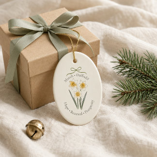 March Daffodil Baby’s First Christmas Gift Ceramic Tree Decoration