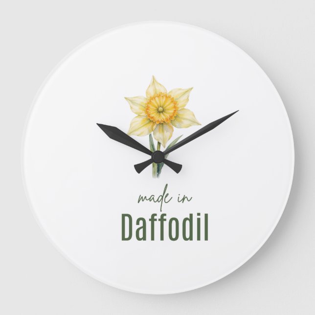 March Daffodil  Birth Flower Bodysuit Watercolor Large Clock (Front)
