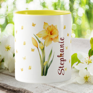 March Daffodil Birth Month Floral  Flower  Two-Tone Coffee Mug