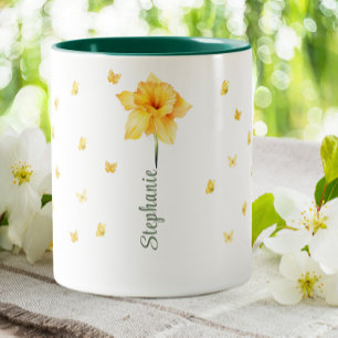 March Daffodil Birth Month Floral  Flower  Two-Tone Coffee Mug