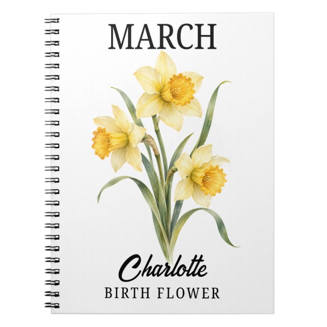 March Daffodil Botanical Birth Flower Notebook (Front)