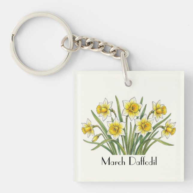 March Daffodil Flowers Key Ring (Front)