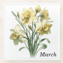 March Daffodil Glass Coaster & Trivet