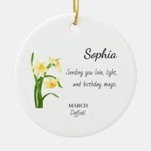 March Daffodil Personalised Birthday Ceramic Tree Decoration