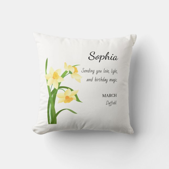March Daffodil Personalised Birthday Cushion (Front)