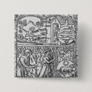 March, fishing and pruning trees, Pisces 15 Cm Square Badge