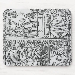 March, fishing and pruning trees, Pisces Mouse Mat