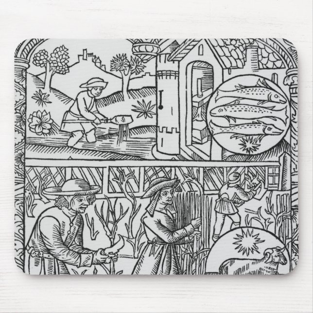 March, fishing and pruning trees, Pisces Mouse Mat (Front)