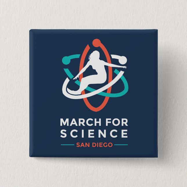March For Science: San Diego - Navy Square Button (Front)
