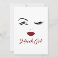 March Girl Eyes Cute Red Lips Wink Birthday