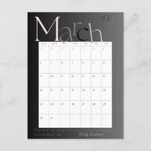 March Gray Modern Monthly Calendar 2025 Postcard