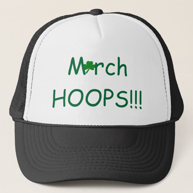 March HOOPS Green Shamrock Trucker Hat (Front)