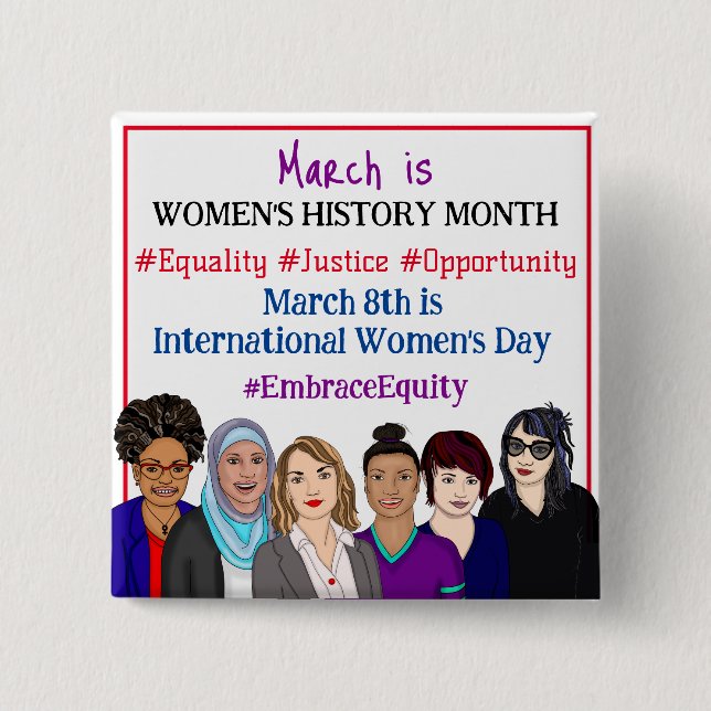 March is International Women's Day   15 Cm Square Badge (Front)
