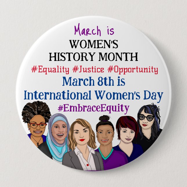 March is International Women's Day   Large 10 Cm Round Badge (Front)
