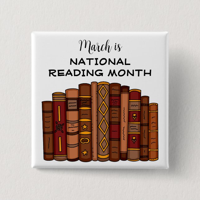 March is National Reading Month   15 Cm Square Badge (Front)