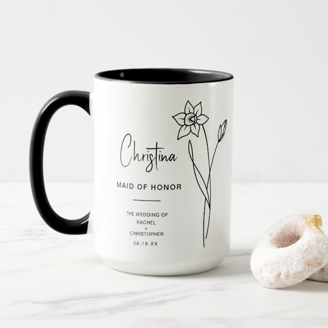 March Maid of Honour | Daffodil Birth Flower Mug (With Donut)