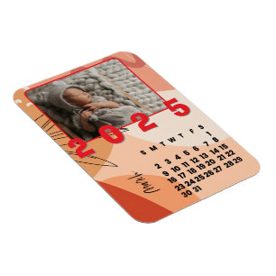March Month New Year 2025 Calendar Family  Photo  Magnet