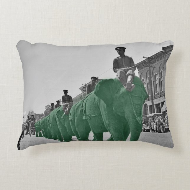 March of the Green Circus Elephants circa 1920 Decorative Cushion (Front)