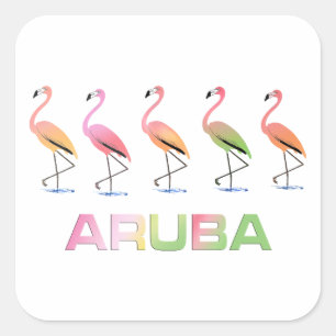 March of the Tropical Flamingos ARUBA Square Sticker