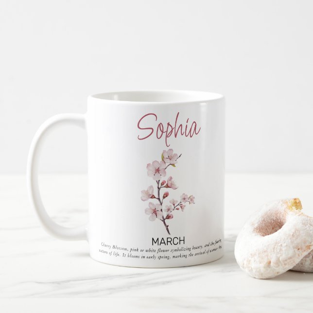 March Personalised Birth Flower  Coffee Mug (With Donut)